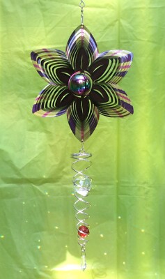  Iron Stop  Wind Spinner Flower Gazing Ball  with Silver Crystal Twister 26cm