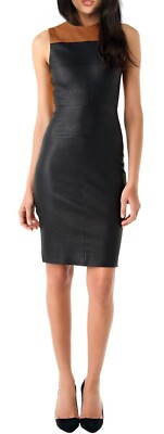 Fitted Black Leather Dress Real Lambskin Bodycon Style Evening Wedding Cocktail
