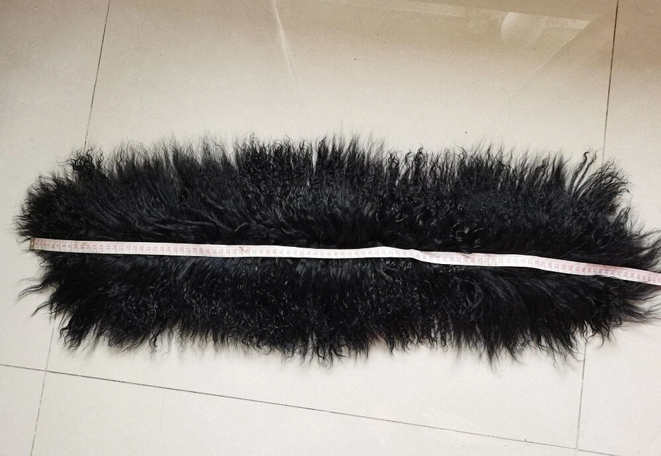Real Mongolian Lamb Fur Scarf Curl Shawl Wraps Winter Warm Soft Black Grey - Image 4 of 4