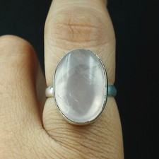 Natural Rose Quartz Oval Gemstone 925 Sterling Silver Ring Size-7 US