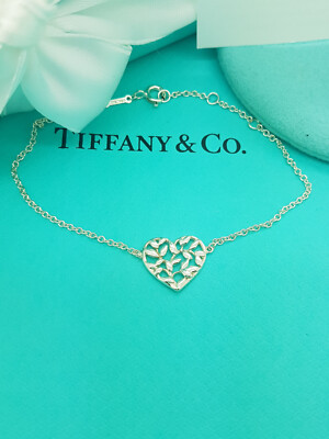 Tiffany & Co. Paloma Picasso Silber Olivenblatt Herz Link 7,5'' Armband
