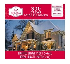 HOLIDAY TIME 300 CT CLEAR Icicle Christmas Holiday Lights White Wire 18 FT - NEW