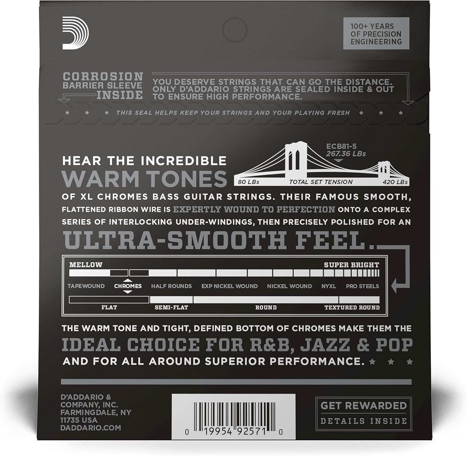 XL Chromes Flat Wound Bass Strings - 5 String, Long Scale