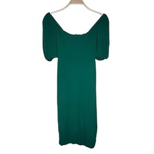 Reformation Green Puff Sleeve Smocked Square Neck Midi Jan Dress Size 0