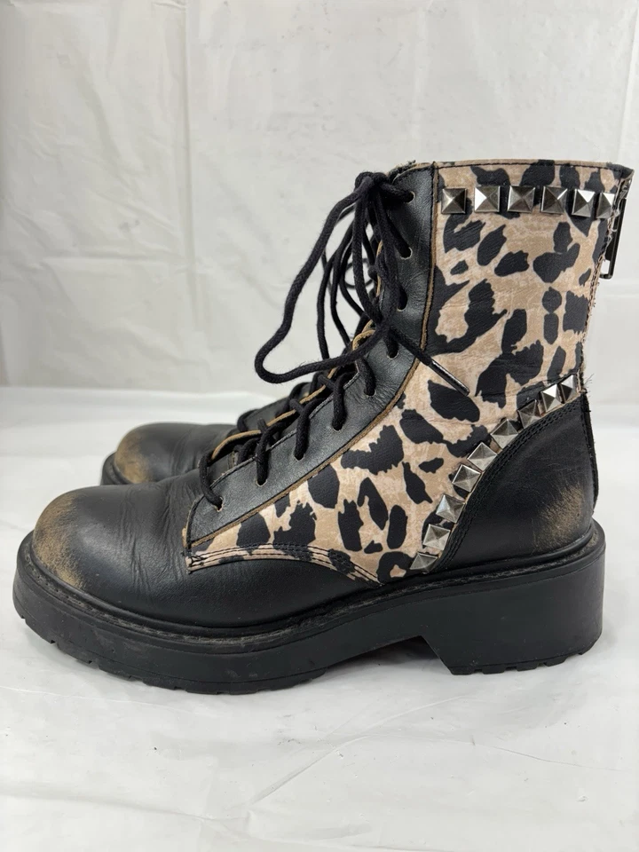 Steve Madden Trade Botas de Combate Tachonadas Estampado Leopardo Zapatos Talla 7 M Foto 3 de 4