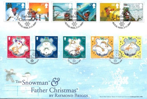 2004 CHRISTMAS ‘RAYMOND BRIGGS’JOINT ROYAL MAIL COVER WITH ISLE OF MAN POST SHS