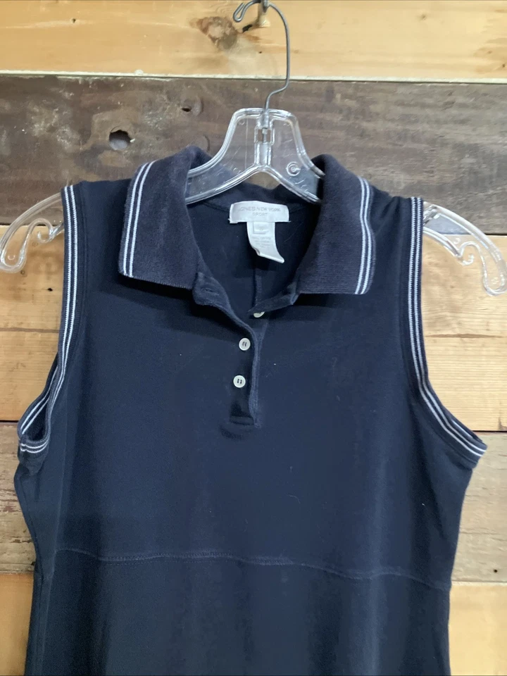 Vestido polo largo sin mangas para mujer 100 % algodón azul marino Jones New York S Foto 3 de 4