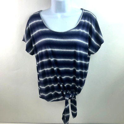 Women's Green Envelope Medium Striped Boxy Side Tie Short Sleeve Top Made in USA