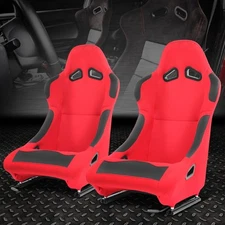 Pair Universal Red Woven Fabric Fixed Position Racing Bucket Seats w/ Sliders