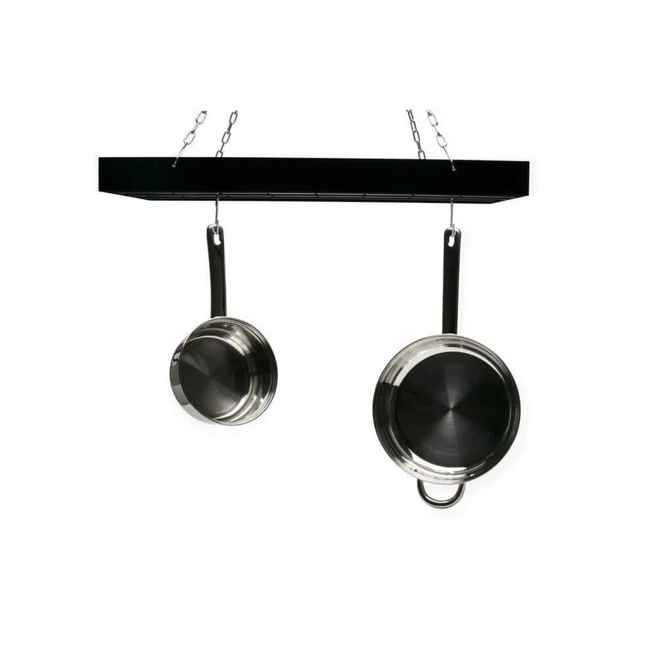 Fox Run Pot Rack Rectangular Black Iron 12-Hooks Chrome Chains Kitchen Storage - Image 3 of 4