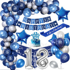 18 Anni Palloncini Compleanno Ragazzo, Royal Blu Argento Compleanno Festa Decora