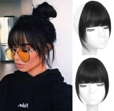 Clip In Bangs Real Human Hair Jet Black Wispy Fake Bangs For Jet Black Color
