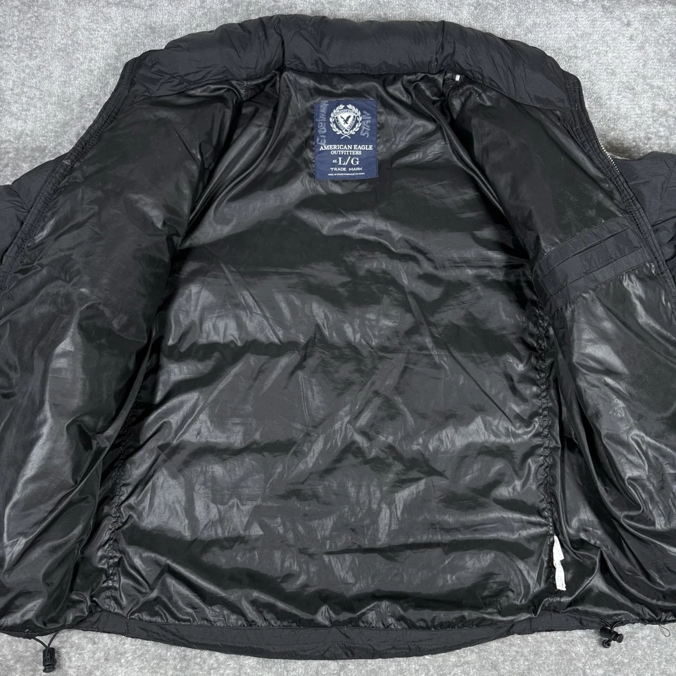 American Eagle Duck Down Jacket Men’s Large Black Puffer Hood - Image 3 of 4