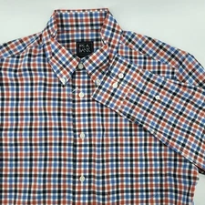 Jos A Bank Traveler Slim Fit Plaid Button Down Shirt Mens Size Medium 100 Cotton