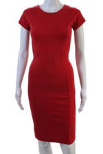 Stella McCartney Womens Bodycon Sheath Dress Red Cotton Zip Round Neck Size 38