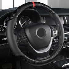 15" Car Steering Wheel Cover Carbon Leather For Honda Civic / Accord / CR-V