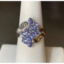 925 STERLING SILVER BLUE CZ COCKTAIL RING SIZE 7 SKY