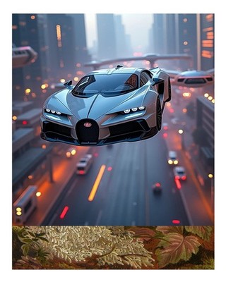 Futuristisches Stadtbild Auto Poster Wandbild Premium Qualität Wohndeko