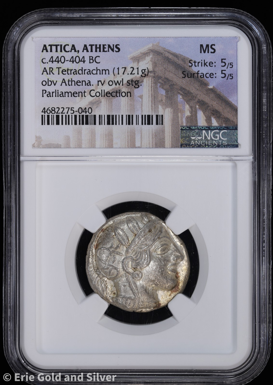 c. 440-404 BC Attica, Athens Athena Owl Parliament  AR Tetradrachm NGC MS 5/5