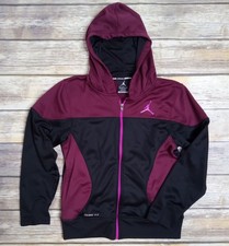 Nike Air Jordan Full Zip Hoodie Therma-Fit Youth M 10/12 Black Maroon Basketball