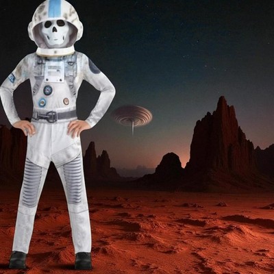 Zombie Skeleton Astronaut Costume Helmet Kids Space Suit Glow in dark 3 piece
