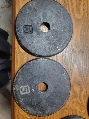 Pair Of 5 Pound Standard 1 Inch Hole Pancake Style Barbell Weightlifting Plates
