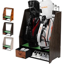 Golf Bag Organizer Rack   Large Wooden Golf Storage for 2 Bags, Clubs  Acces...