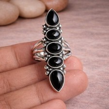 Large Black Onyx Vertical Ring Sterling Silver Statement Jewelry
