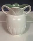 Vintage Red Wing Pottery 930 Lotus Double Handled Vase Ivory W/Sea Foam Green