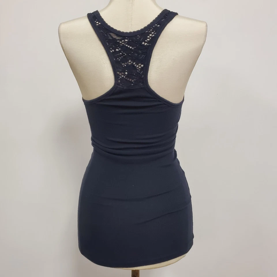 Camiseta sin mangas Hollister para mujer Y2K ribete de encaje tejido acanalado talla XS azul preppy 90S Foto 3 de 4