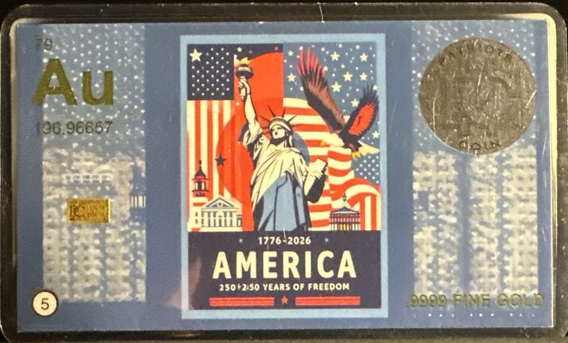 1/3 Grain .999 Gold America 250 Years Semiquincentennial Series #5 /10 Art Card