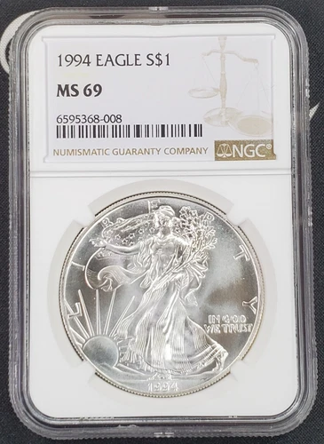 1994 American Silver Eagle - 1 oz .999 Fine Silver - NGC Graded MS 69 -008