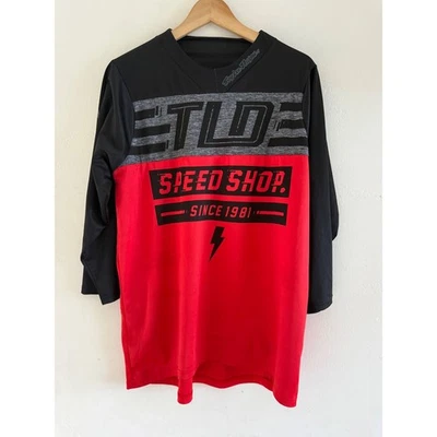 Troy Lee Designs Speed Shop Mens Red Black 3/4 Sleeve MTB Jersey - Image 1 of 4