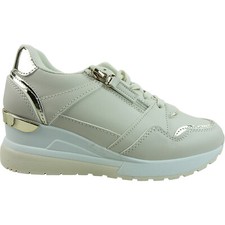 WOMENS LOW MID WEDGE HIDDEN COMFY SPORTS SNEAKERS WALKING TRAINERS GYM LACE UP