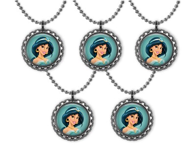 5 Disney Princess JASMINE 3D Bottle Cap Necklace Birthday Party Favors