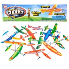 8 Inch Flying glider Planes - Pack of 12 - Foam Gliders with Assorted Designs