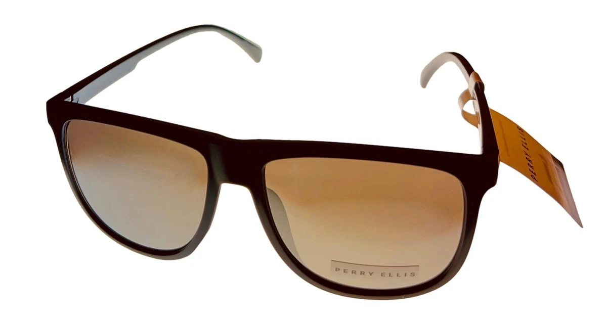 Perry Ellis Mens Sunglass Dark Brown Plastic Square, Solid Brown Lens PE104  3