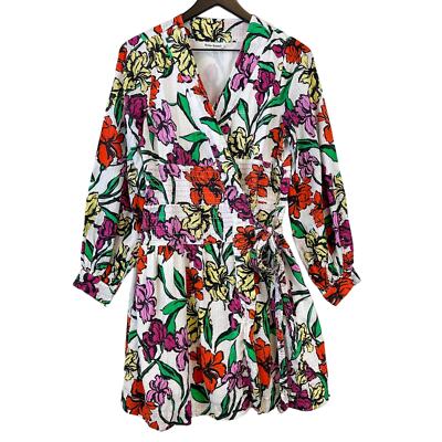 Roller Rabbit Size M Jorales Bibianna Wrap Floral Mini Dress Multi-Color V-Neck