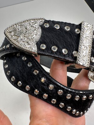 Ranger Belt Company Black Pony hair Leather Rhinestones Wavy Silver Buckle 32 Ranger Belt Company Black Pony hair Leather Rhinestones Wavy  main image 2