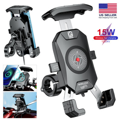 Motorcycle Handlebar Mount Cell Phone Holder GPS with USB Charger Fast Charging