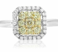 ESTATE .66CT WHITE  FANCY YELLOW DIAMOND 14KT TWO TONE GOLD 3D ANNIVERSARY RING