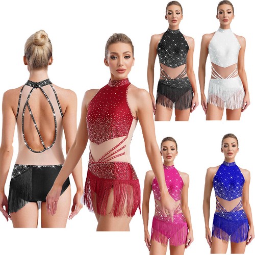 Women Costume Adorned Bodysuit Nightclub Dancewear Competition Sleeveless Latin - Picture 6 of 61