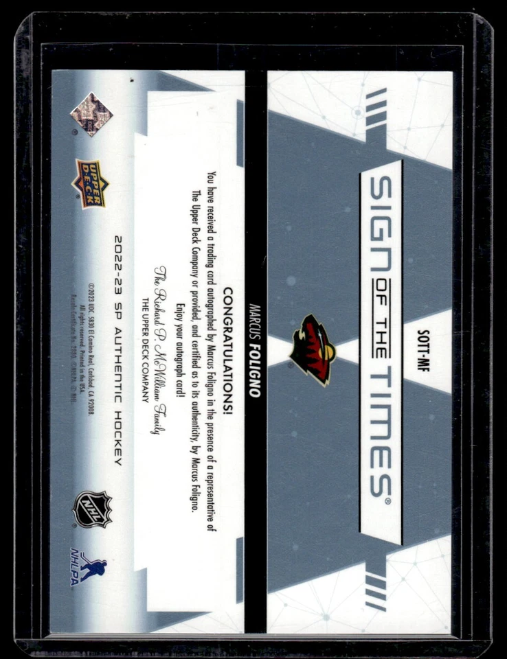 2022-23 SP Authentic Sign of the Times Marcus Foligno Auto Minnesota Wild - Image 2 of 2