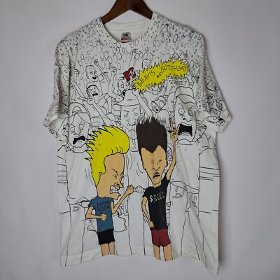 Vintage 90s Beavis & Butthead T-Shirt Mens XL Stanley DeSantis All Over MTV 93 *
