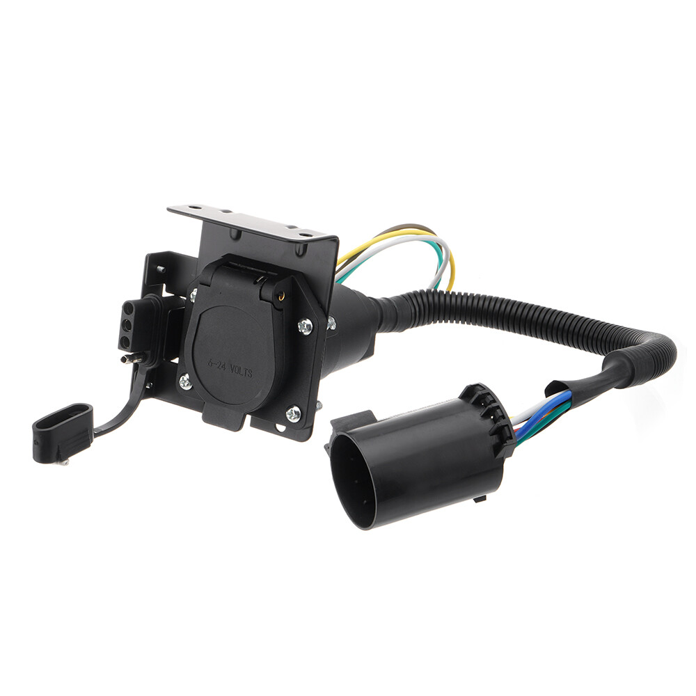 4 Flat to 7 Way Round RV Trailer Light Plug Wire Harness Converter