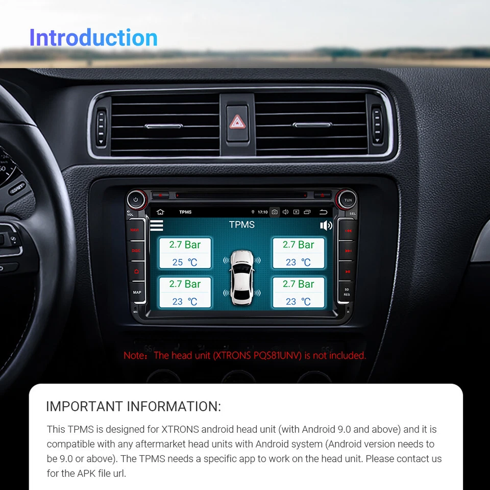 Sistema de monitor de presión de neumáticos TPMS para automóvil 4 sensores internos para unidad Android XTRONS Foto 3 de 4