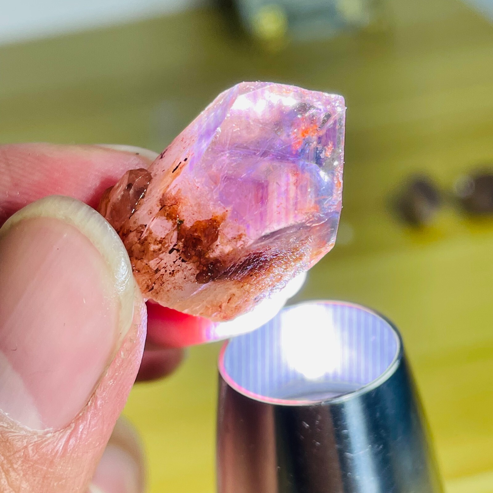 9g Natural Amethyst Pillar Scepter Backbone Pyramid Silver Sountain Particles