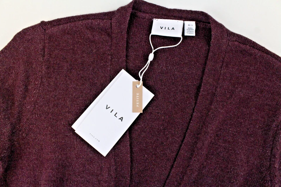 Vila Mujer Suéter S Pequeña Largo Burdeos Tight-Knit Cárdigan Melange - Imagen 4 de 4