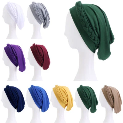 Muslim Hijab Braid Turban Women Head Wrap Chemo Cap Beanie Bonnet Hat Underscarf - Photo 1/4