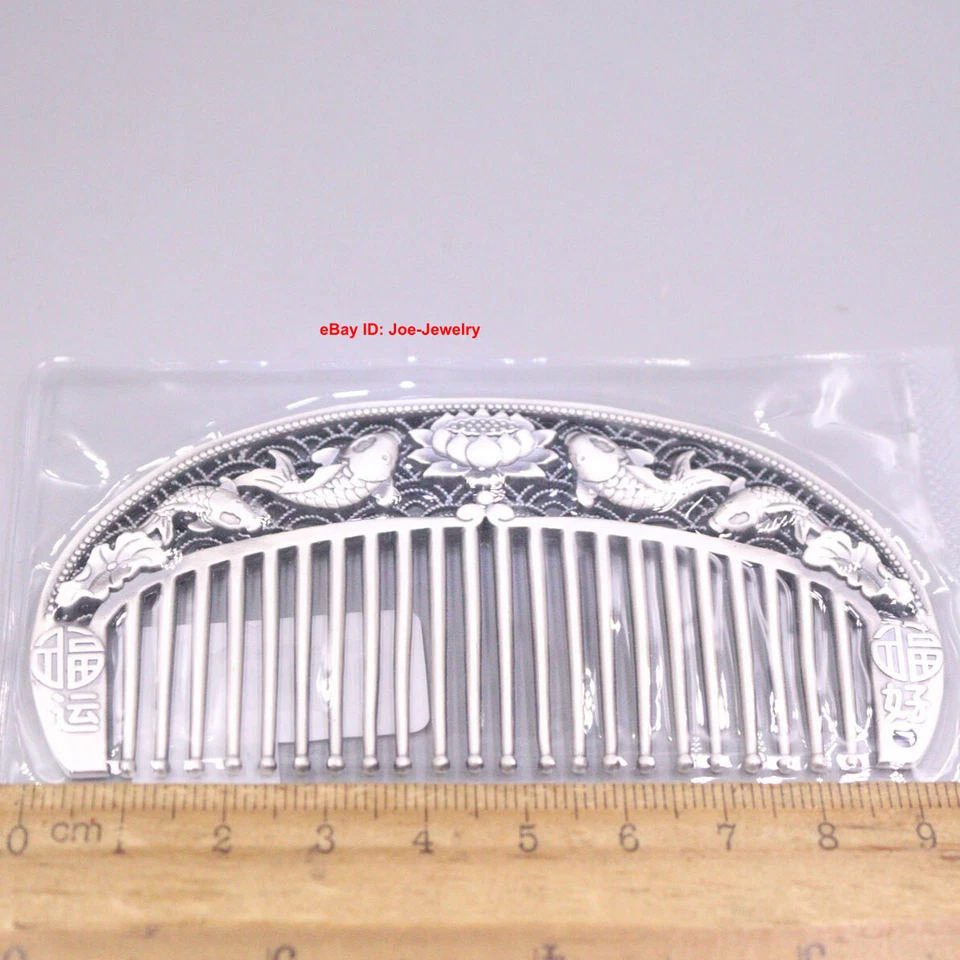 Solid 999 Fine Silver Cute Comb With Fish Pattern Portable Comb 3.81" L - Image 4 of 4